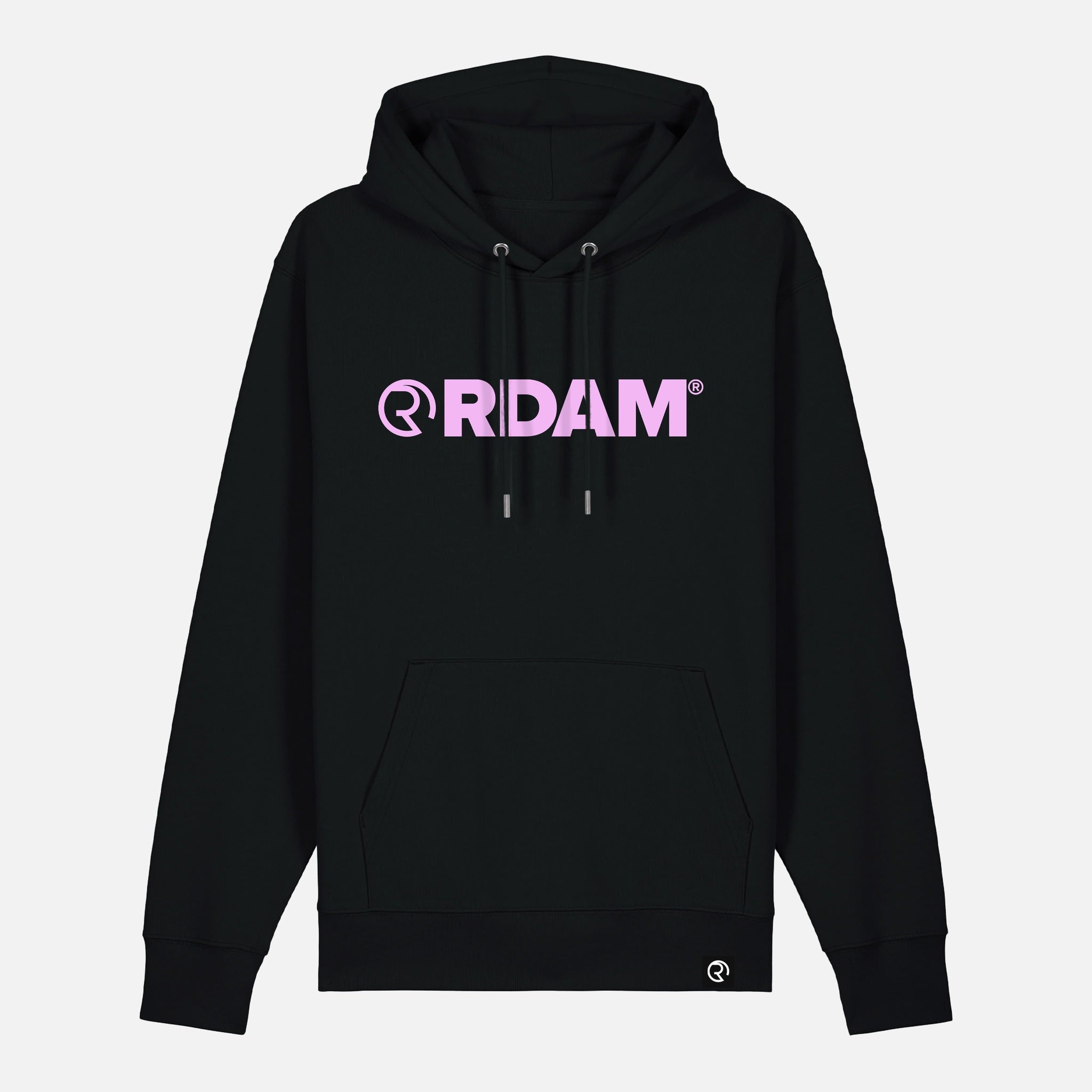 RDAM® Iconic Essential hoodie op zwart met Soft Pink opdruk