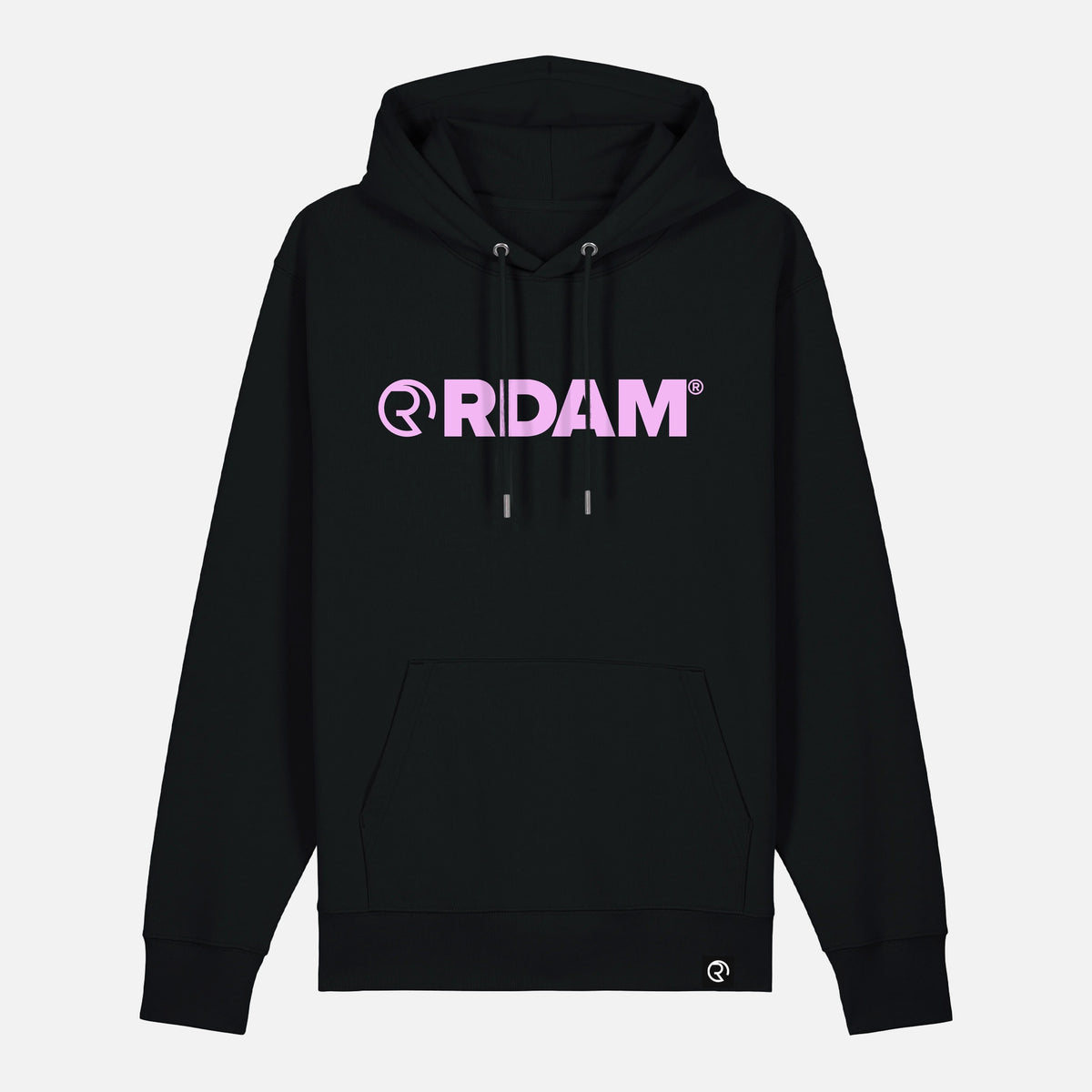 RDAM® Iconic Essential hoodie op zwart met Soft Pink opdruk